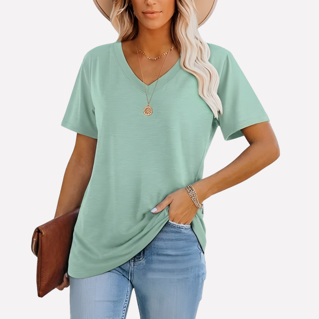 Top de Manga Corta con Cuello en V para Mujeres