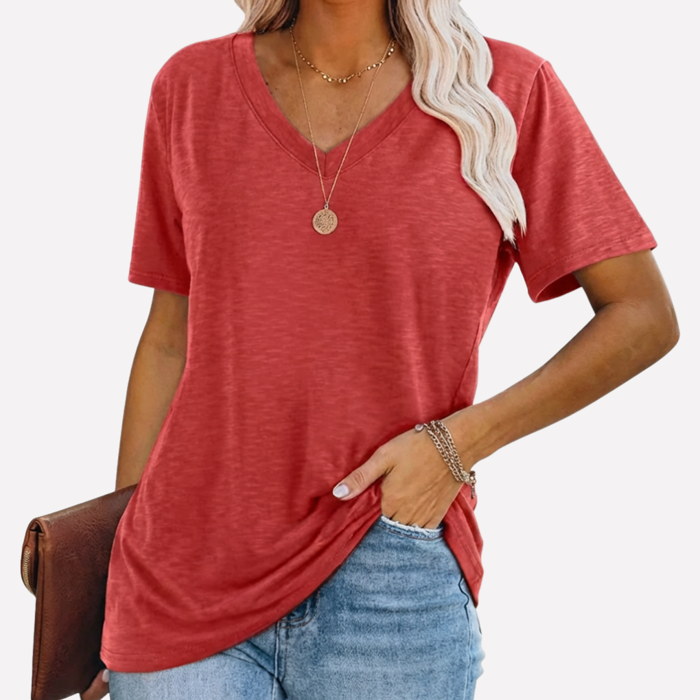 Top de Manga Corta con Cuello en V para Mujeres