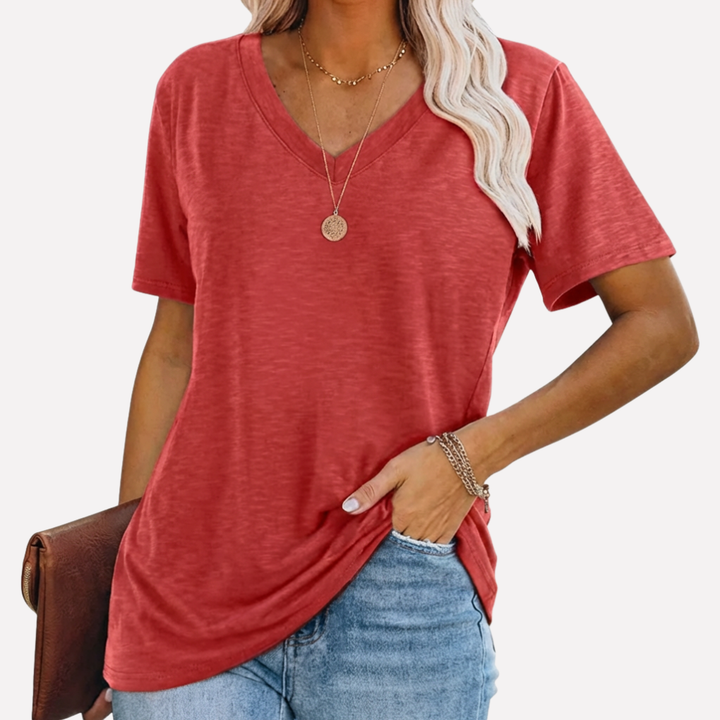 Top de Manga Corta con Cuello en V para Mujeres
