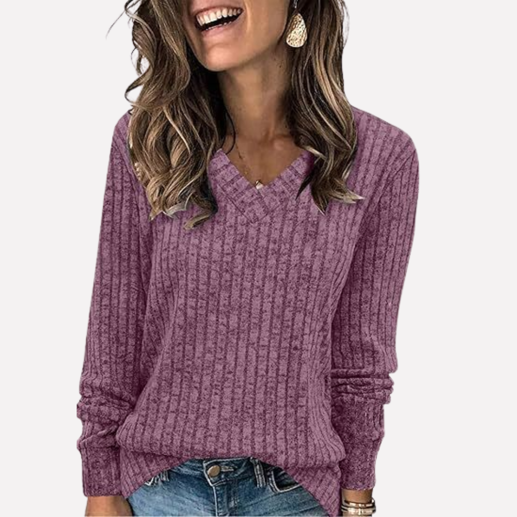 Top de Manga Larga con Cuello en V para Mujeres