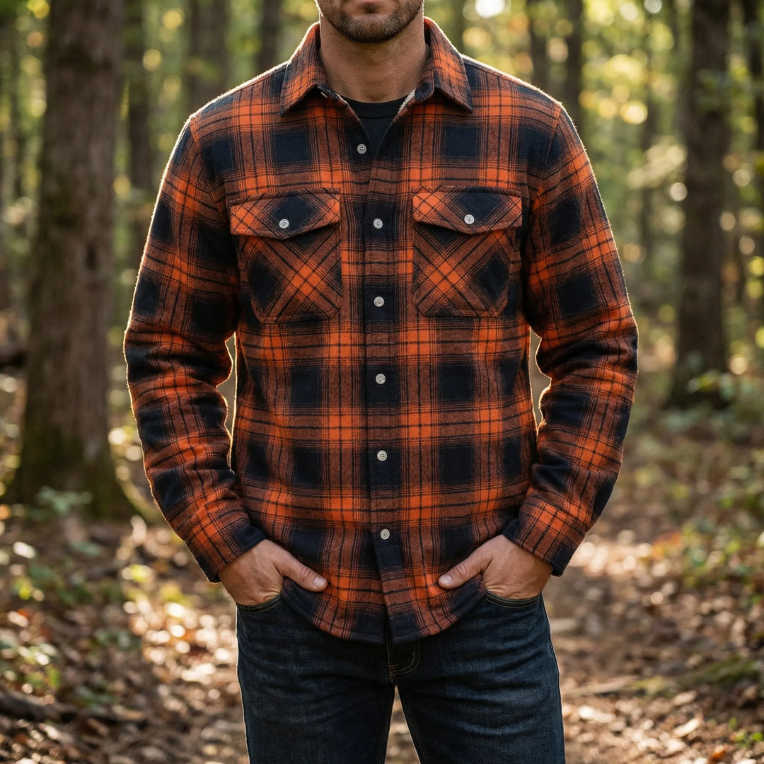 Flandrex - Chaqueta tipo camisa a cuadros con forro polar para hombre
