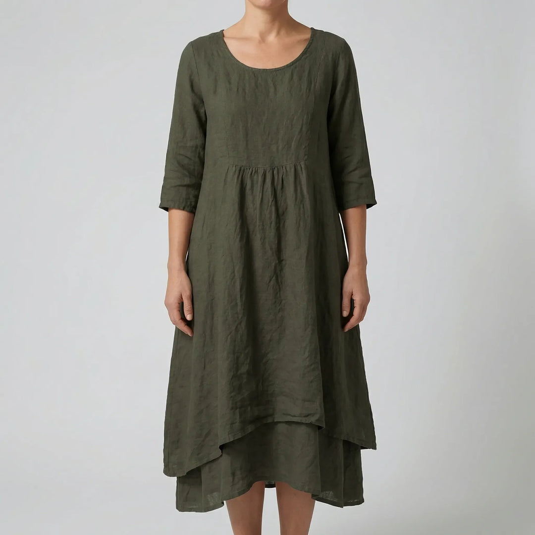 Fleurwyn - Vestido midi holgado con costura en la cintura