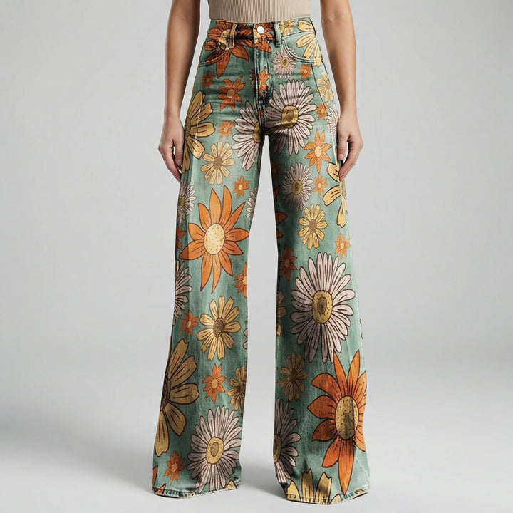 Florива - Pantalones largos estampados de pierna ancha