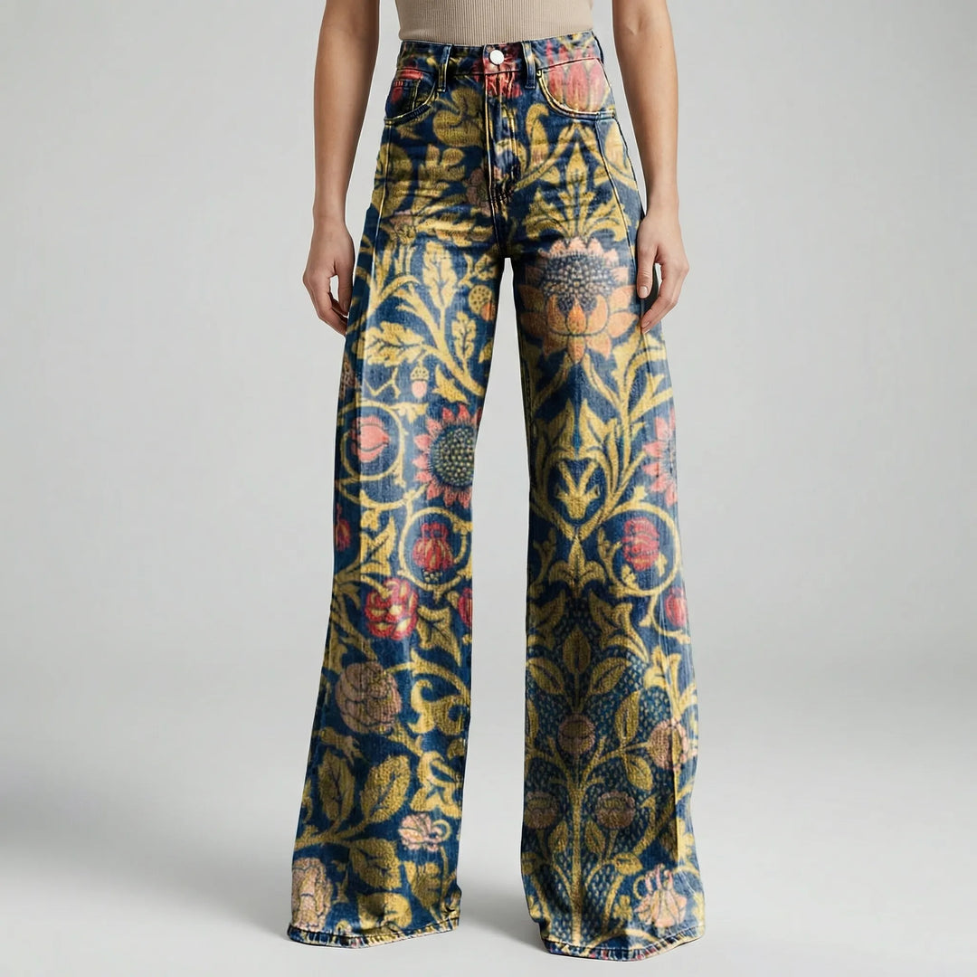 Florива - Pantalones largos estampados de pierna ancha