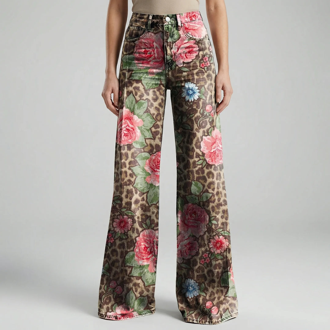 Florива - Pantalones largos estampados de pierna ancha