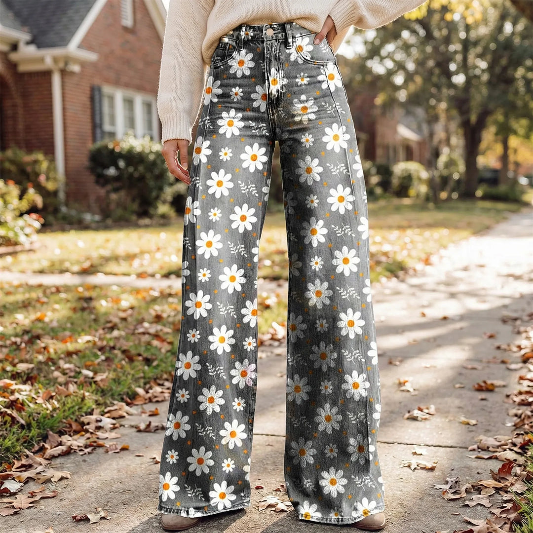 Florива - Pantalones largos estampados de pierna ancha