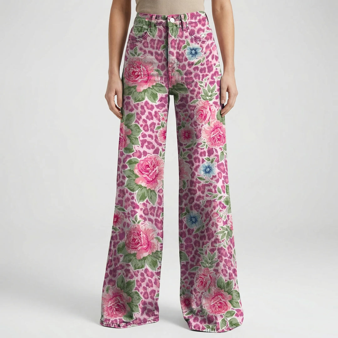 Florива - Pantalones largos estampados de pierna ancha