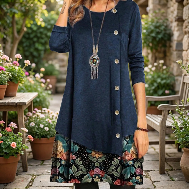 Floraven - Minivestido de manga larga con bajo floral