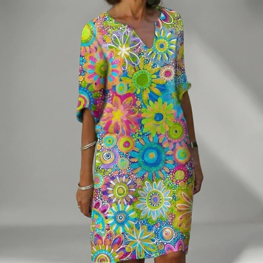Florvida - Vestido midi con estampado floral llamativo