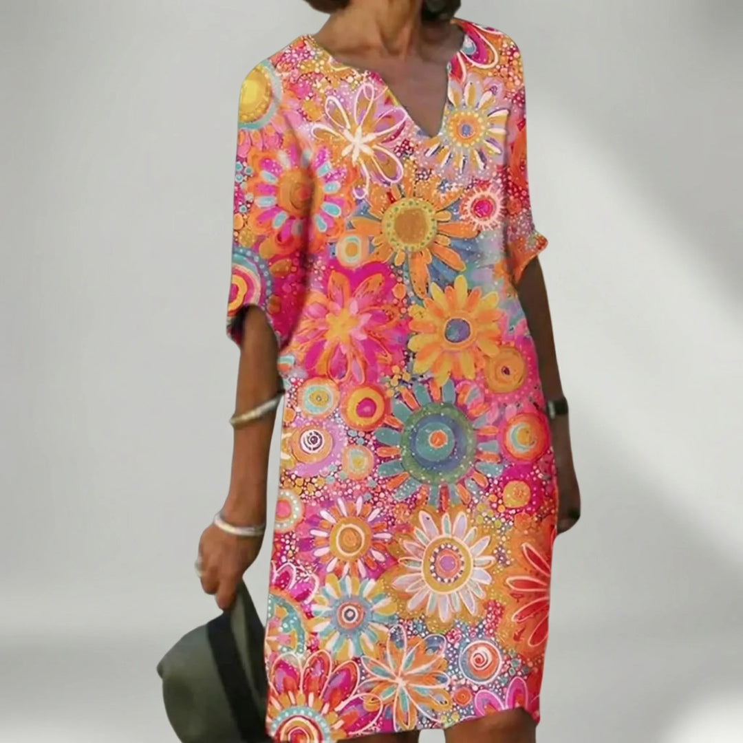 Florvida - Vestido midi con estampado floral llamativo