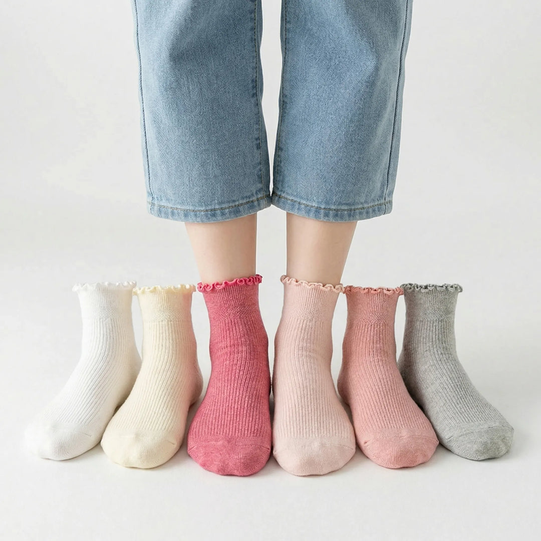 Frillette - Conjunto de calcetines tobilleros con puños con volantes