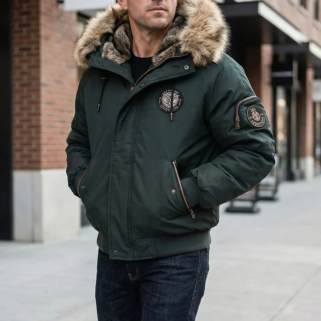 Frostlux - Chaqueta bomber acolchada con capucha de piel sintética