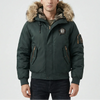 Chaqueta Bomber Acolchada para Hombres con Capucha de Piel Sintética