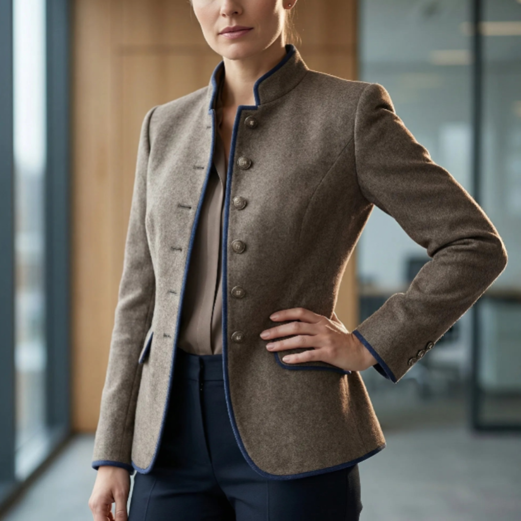 Chaqueta Estructurada con Cuello Mandarín para Mujeres