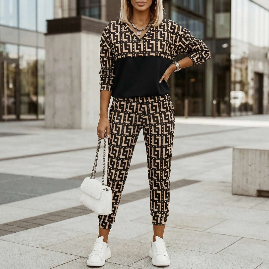 Geomella - Conjunto deportivo de dos piezas con estampado geométrico