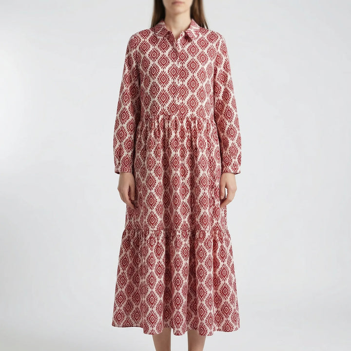 Geovella - Vestido midi de manga larga con estampado geométrico