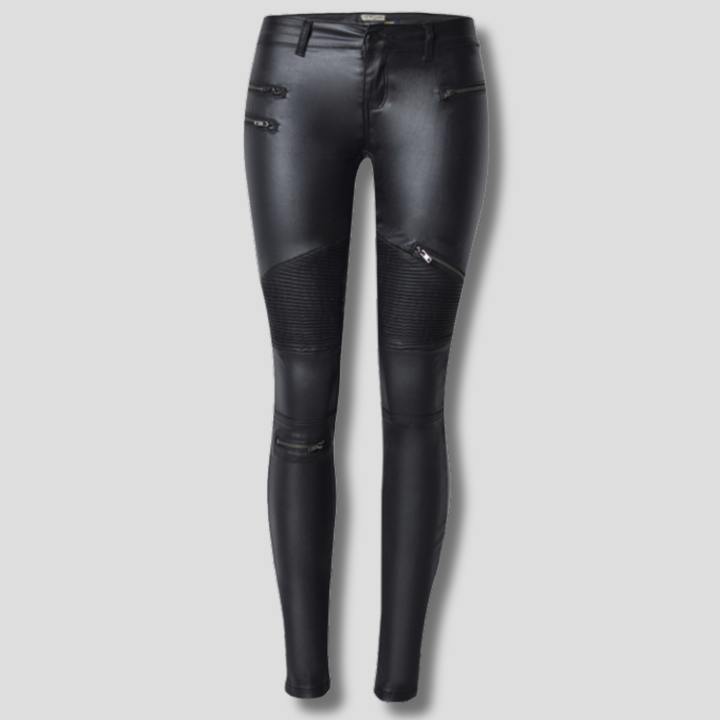 Pantalones Delgados de Cuero Sintético para Mujeres