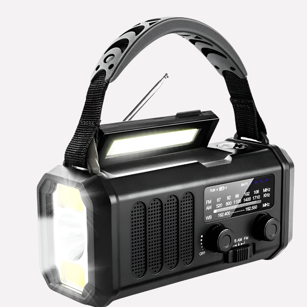 Radio solar y manivela de emergencia universal