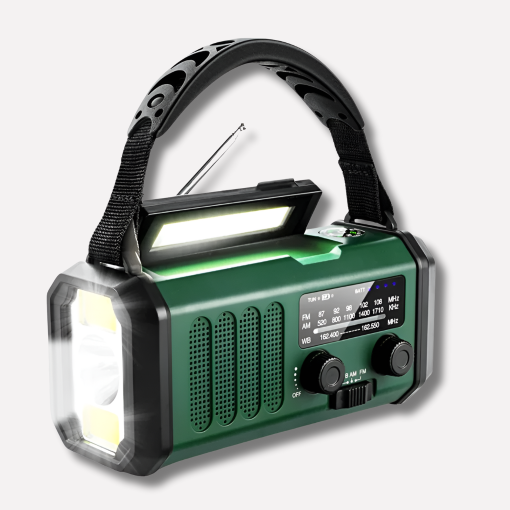 Radio solar y manivela de emergencia universal