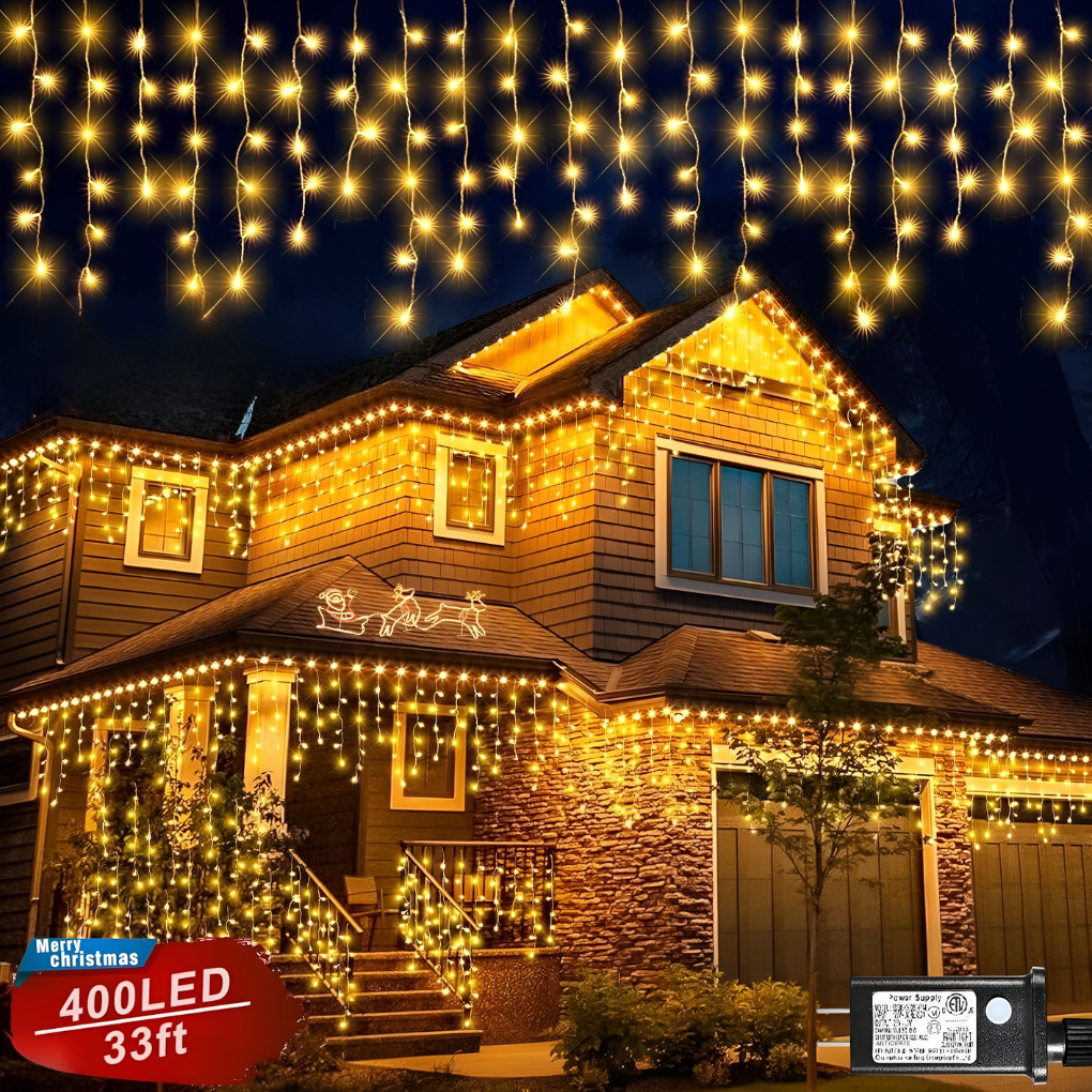 Luces de Cortina Brillante para Exterior (Sin enchufe incluido)