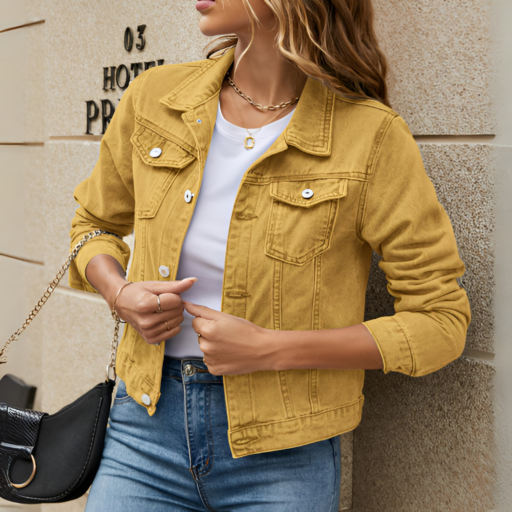 Chaqueta de mezclilla clásica de botones para mujer