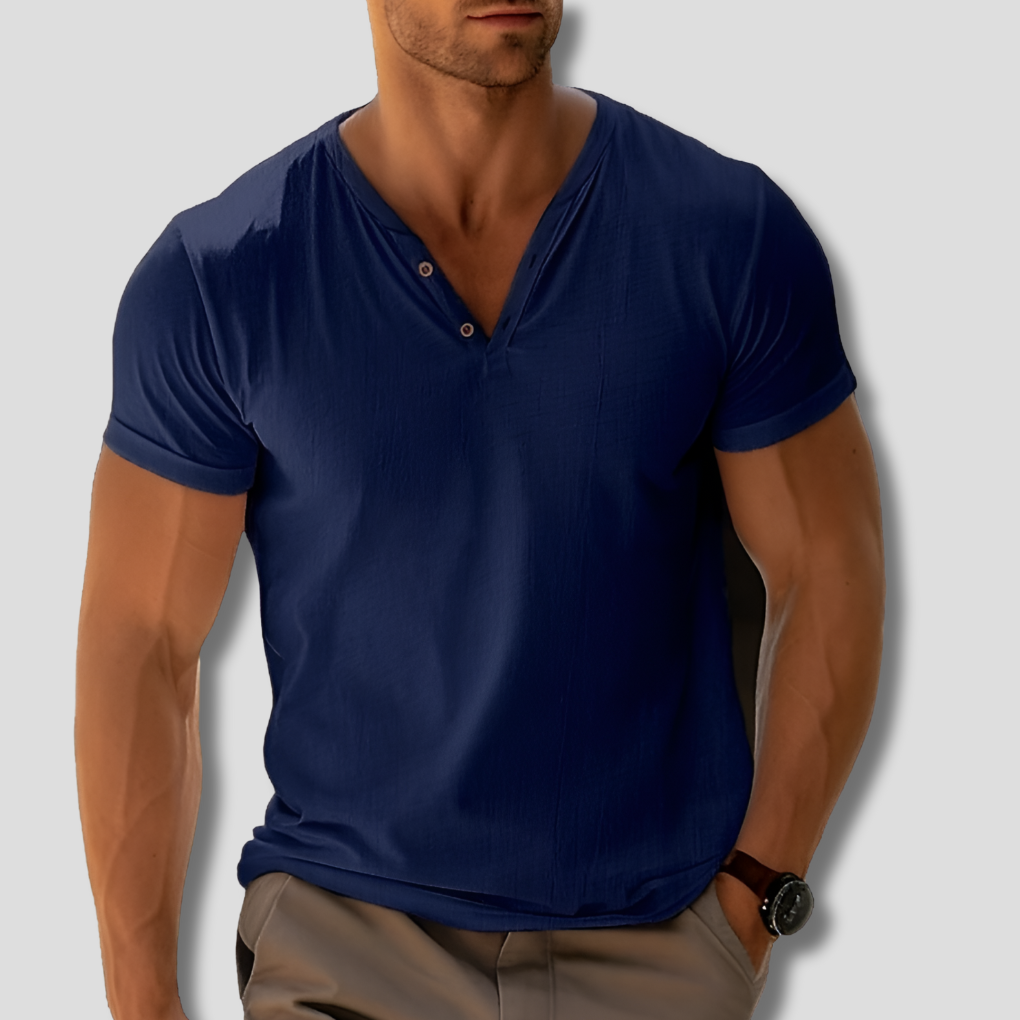Camisa Clásica de Cuello en V para Hombre – Elegancia Atemporal y Comodidad Diaria