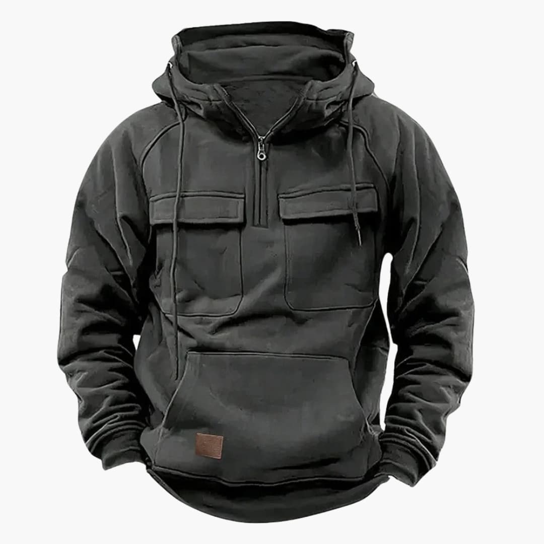 Sudadera con capucha de media cremallera para hombres con bolsillos en el pecho