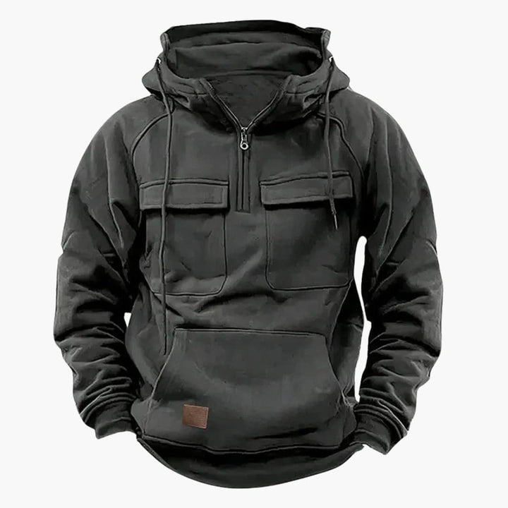 Sudadera con capucha de media cremallera para hombres con bolsillos en el pecho