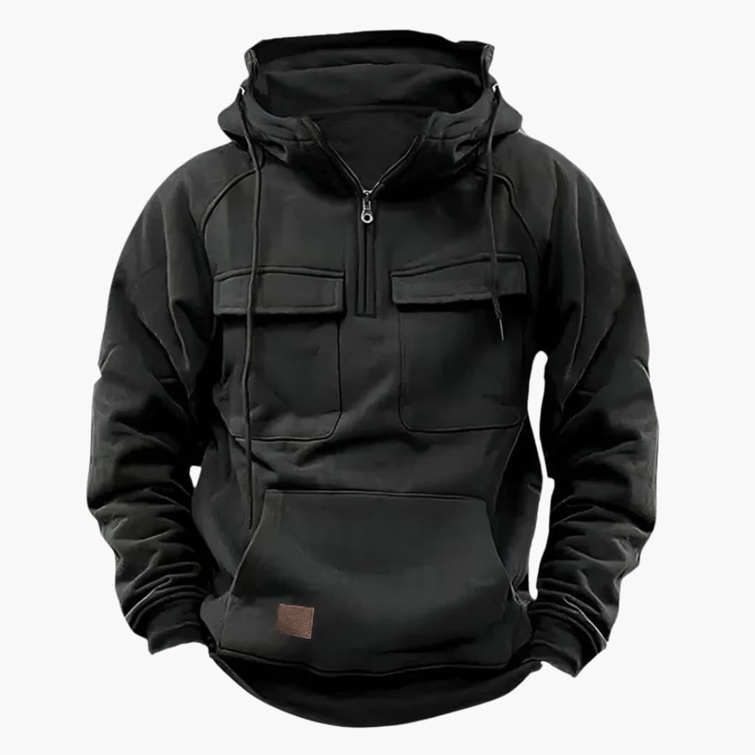 Sudadera con capucha de media cremallera para hombres con bolsillos en el pecho