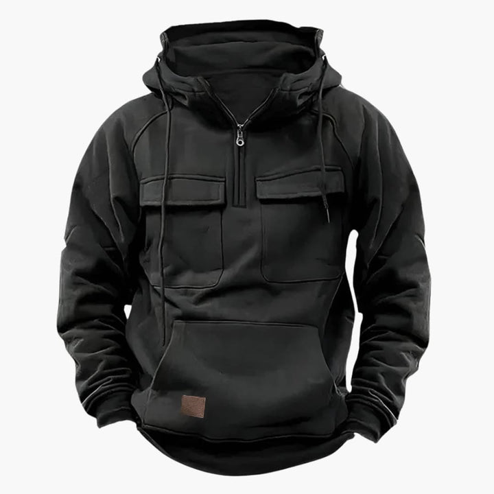 Sudadera con capucha de media cremallera para hombres con bolsillos en el pecho