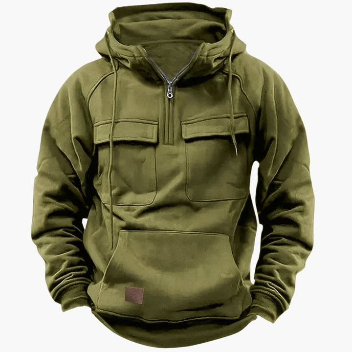 Sudadera con capucha de media cremallera para hombres con bolsillos en el pecho