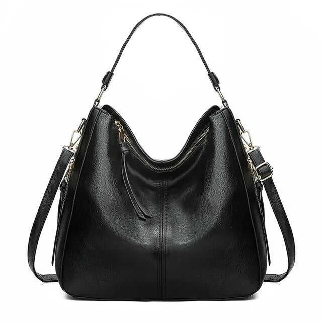 Bolso de Hombro de Cuero Clásico con Detalles en Oro Sutil