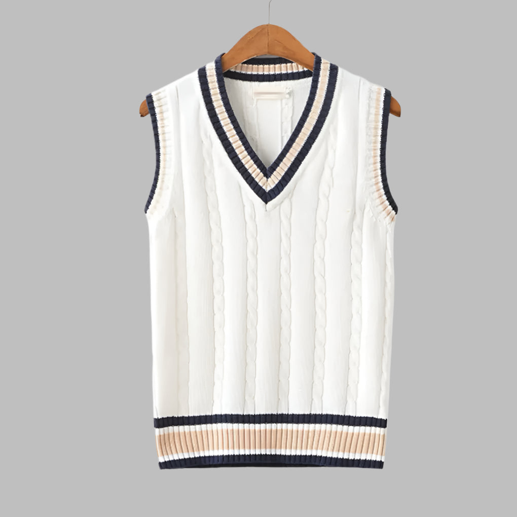 Suéter sin mangas estilo preppy con rayas retro