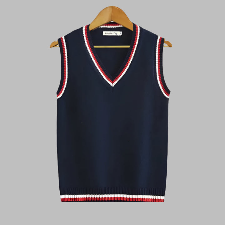 Suéter sin mangas estilo preppy con rayas retro