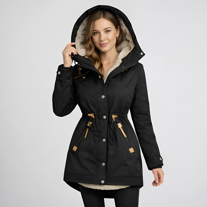 Parka para Mujeres con Capucha Forrada y Cintura con Cordón