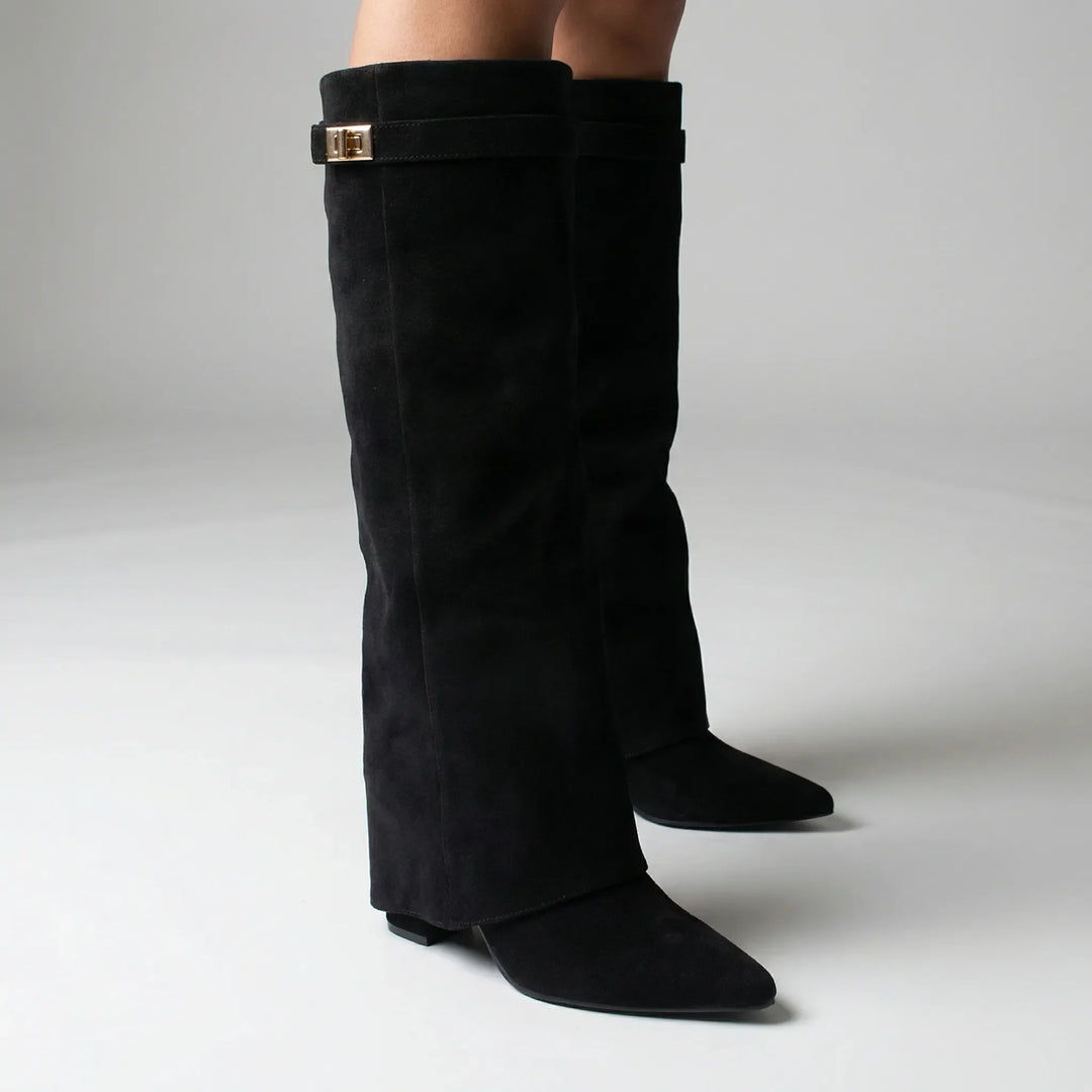 Kneelix - Bota de tacón de bloque hasta la rodilla