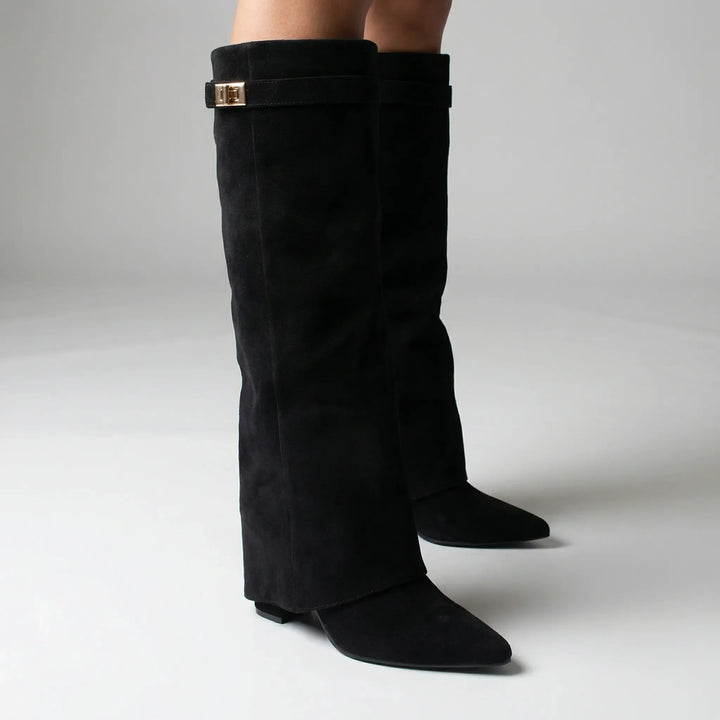Kneelix - Bota de tacón de bloque hasta la rodilla