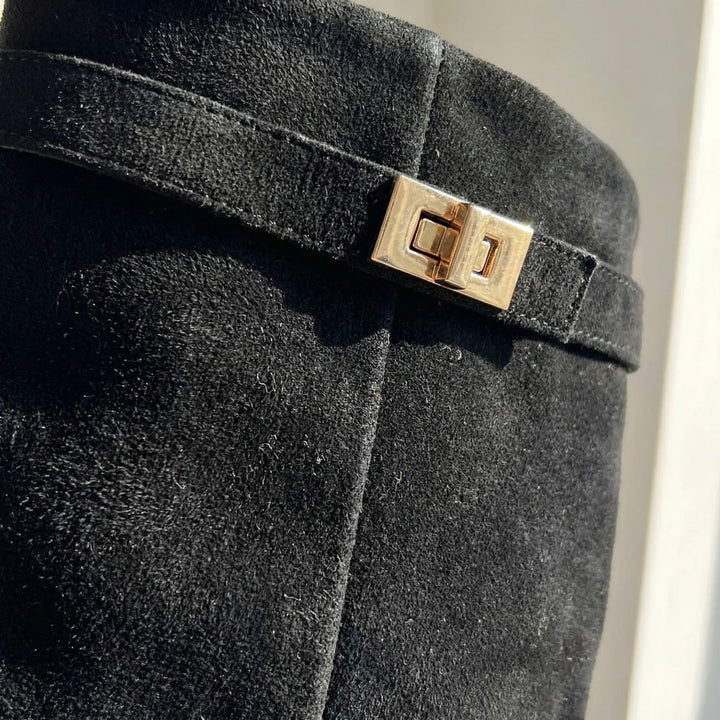 Kneelix - Bota de tacón de bloque hasta la rodilla