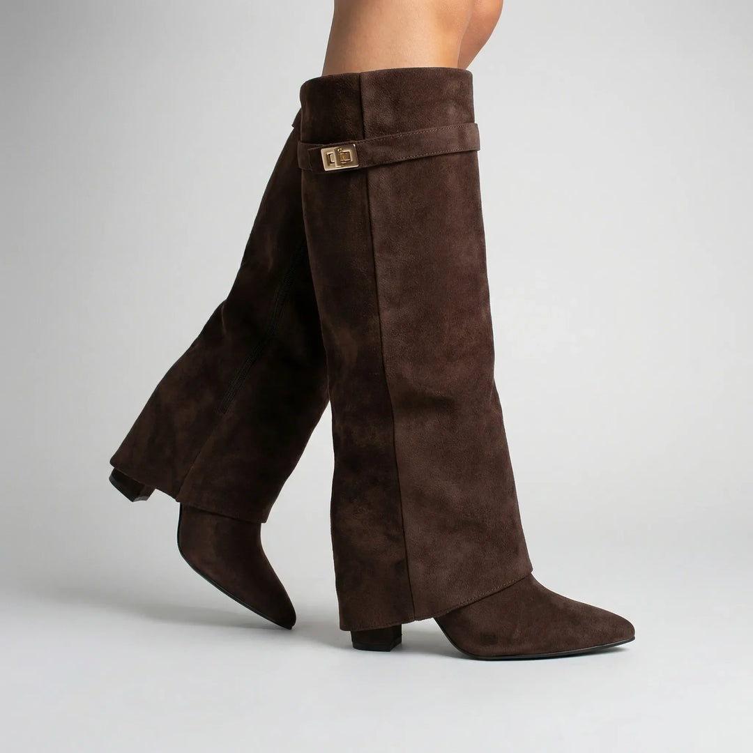 Kneelix - Bota de tacón de bloque hasta la rodilla
