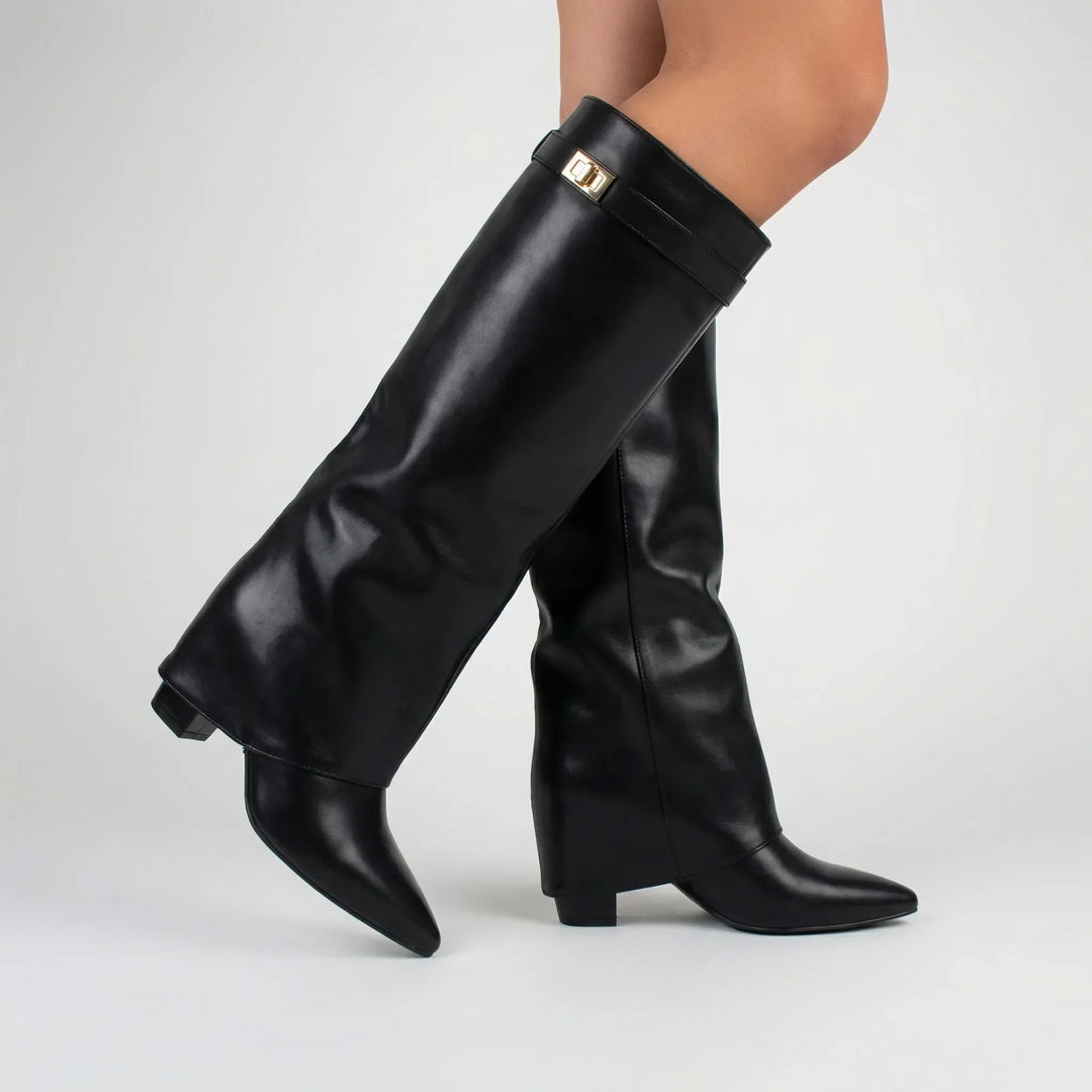 Kneelix - Bota de tacón de bloque hasta la rodilla