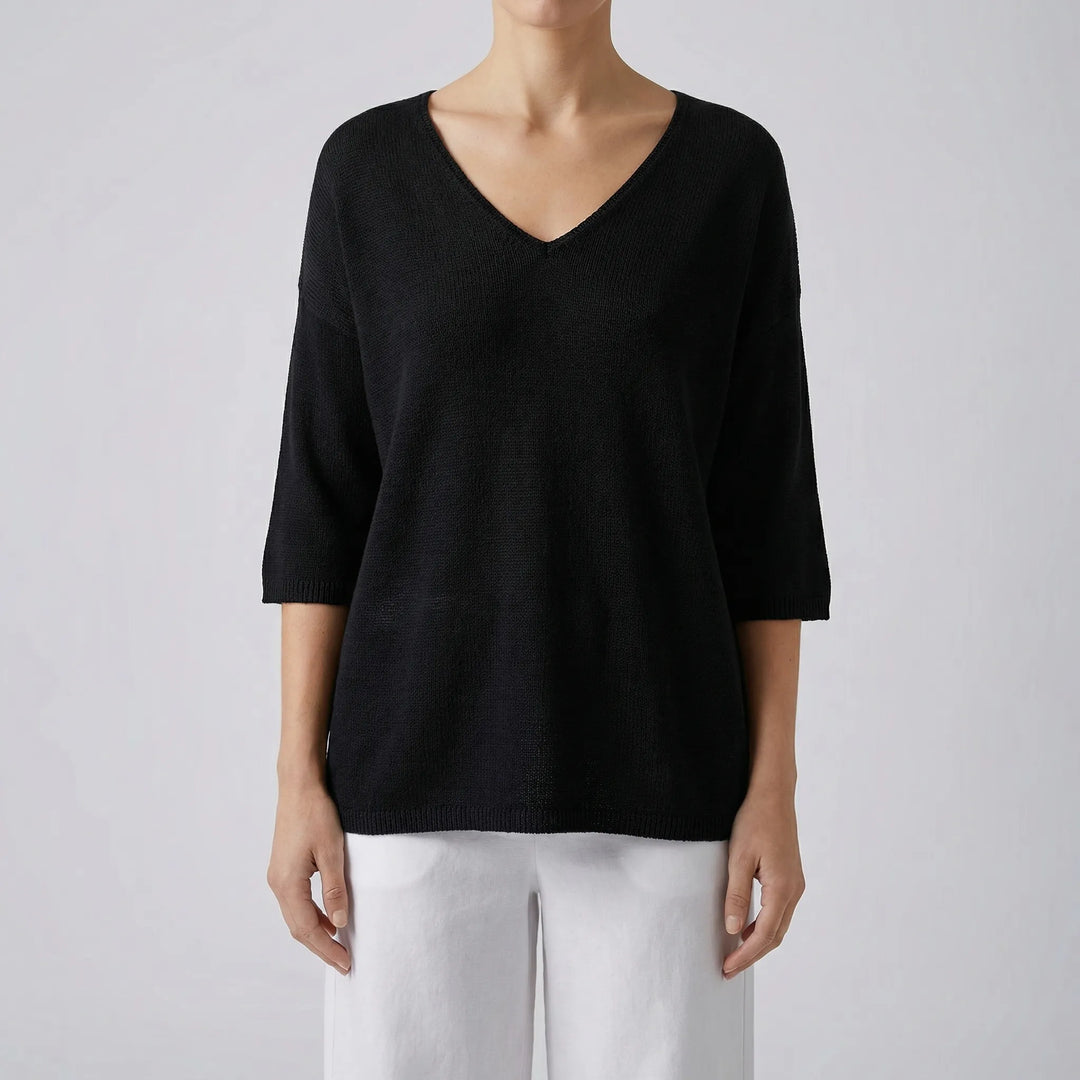 Knivara - Top de punto con cuello en V para mujer