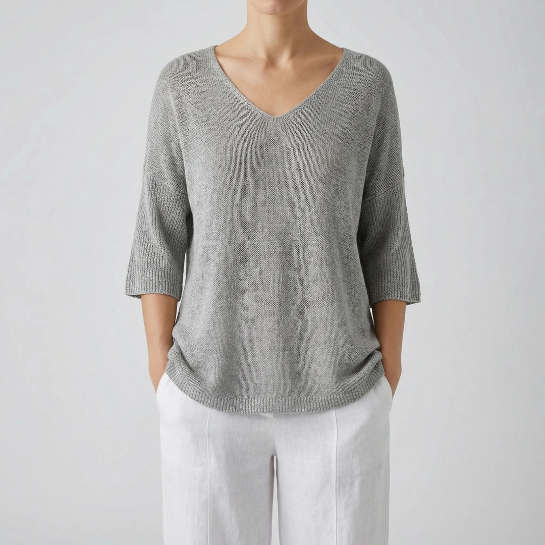 Knivara - Top de punto con cuello en V para mujer