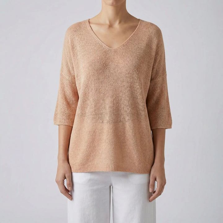 Knivara - Top de punto con cuello en V para mujer
