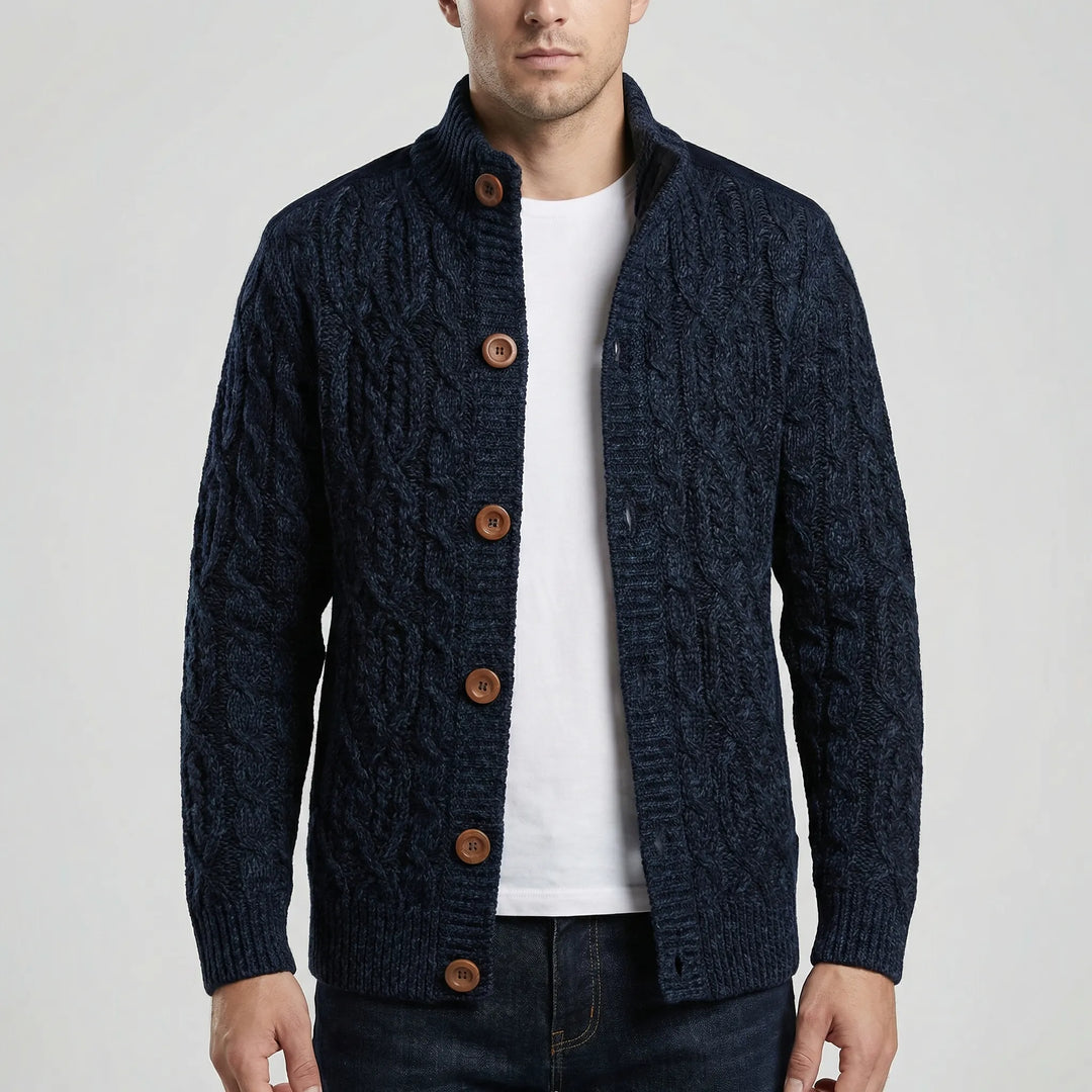Knovurn - Chaqueta cárdigan de punto trenzado con forro polar
