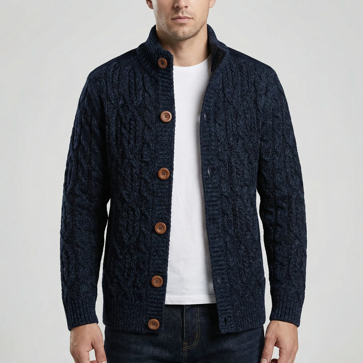 Knovurn - Chaqueta cárdigan de punto trenzado con forro polar