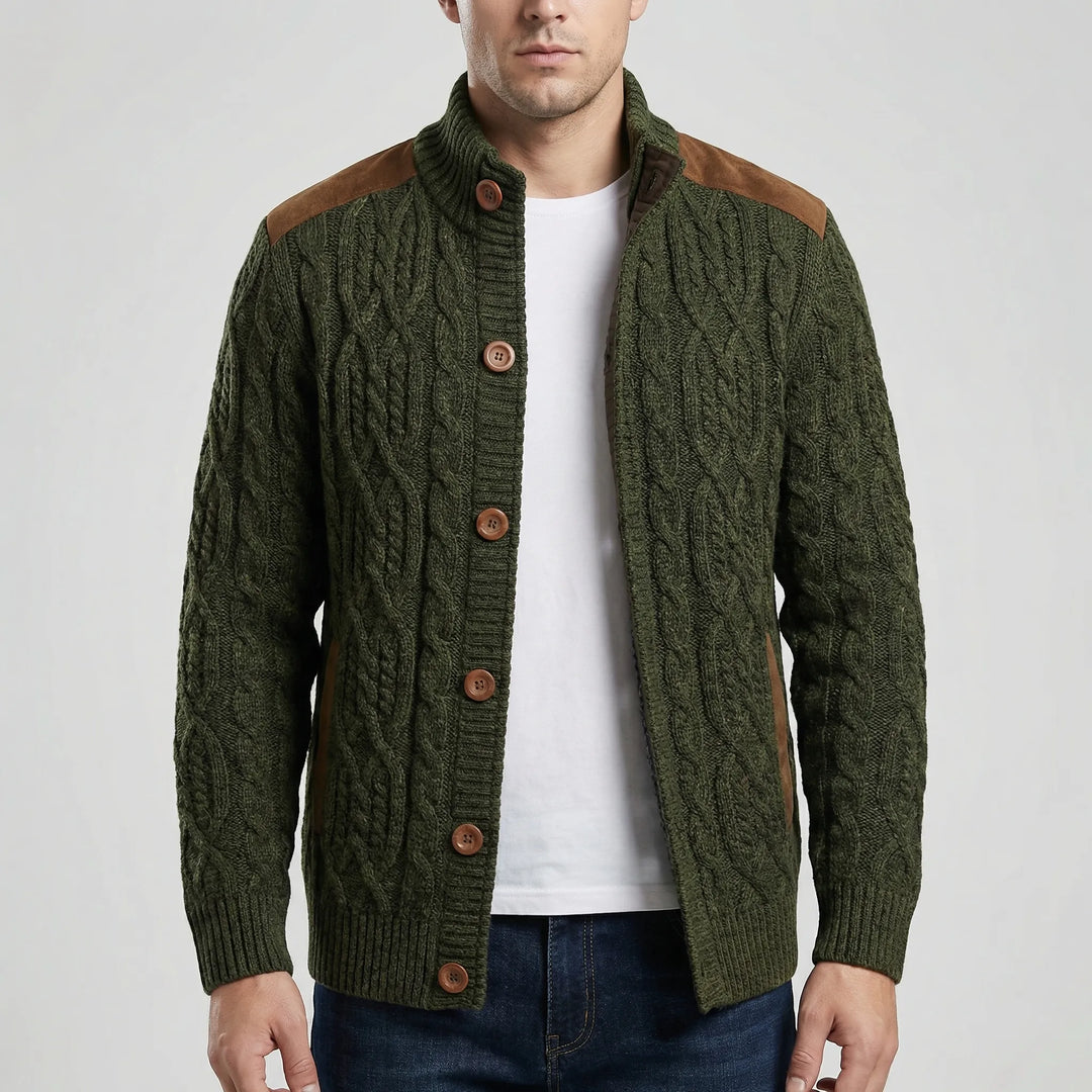 Knovurn - Chaqueta cárdigan de punto trenzado con forro polar