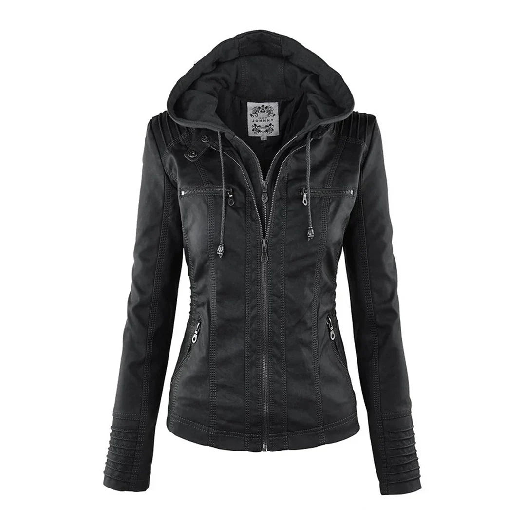 Melody – Chaqueta motera de imitación de cuero con capucha