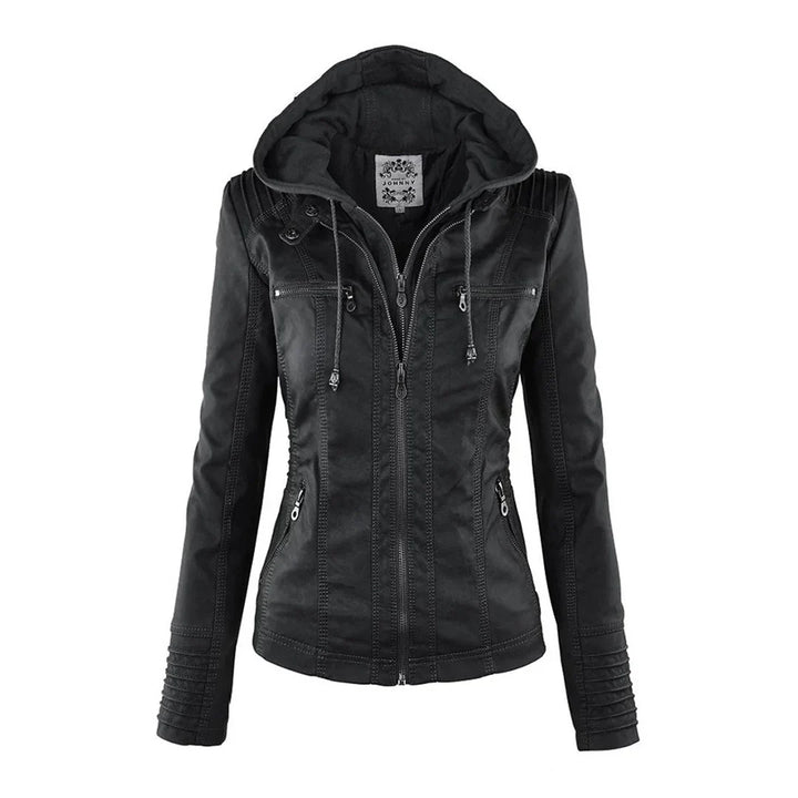 Melody – Chaqueta motera de imitación de cuero con capucha