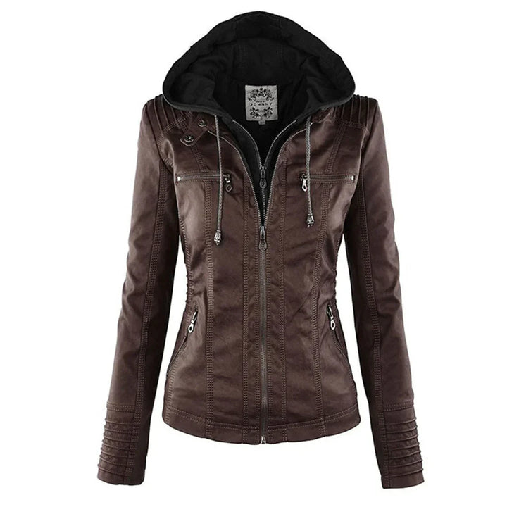 Melody – Chaqueta motera de imitación de cuero con capucha