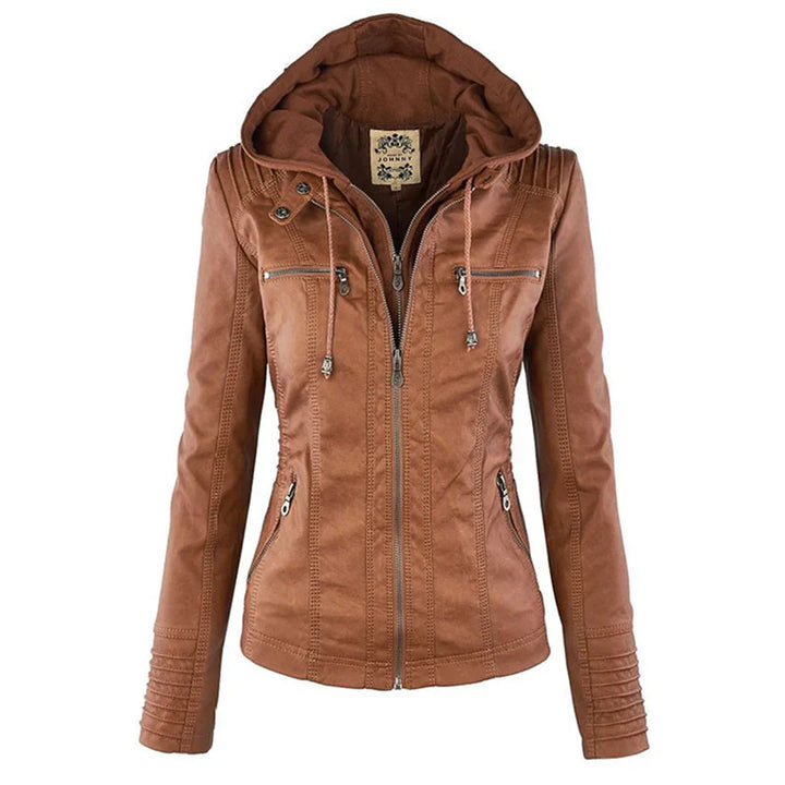Melody – Chaqueta motera de imitación de cuero con capucha